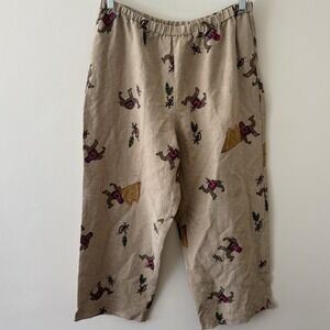 Vntg Chicos Design Silk Linen Pants Sz 3 (Large) Camel &‎ Monkey Desert Chic 90s